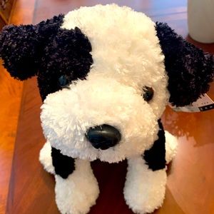 New FAO Schwarz black & white curly stuffed dog, from non smoking home